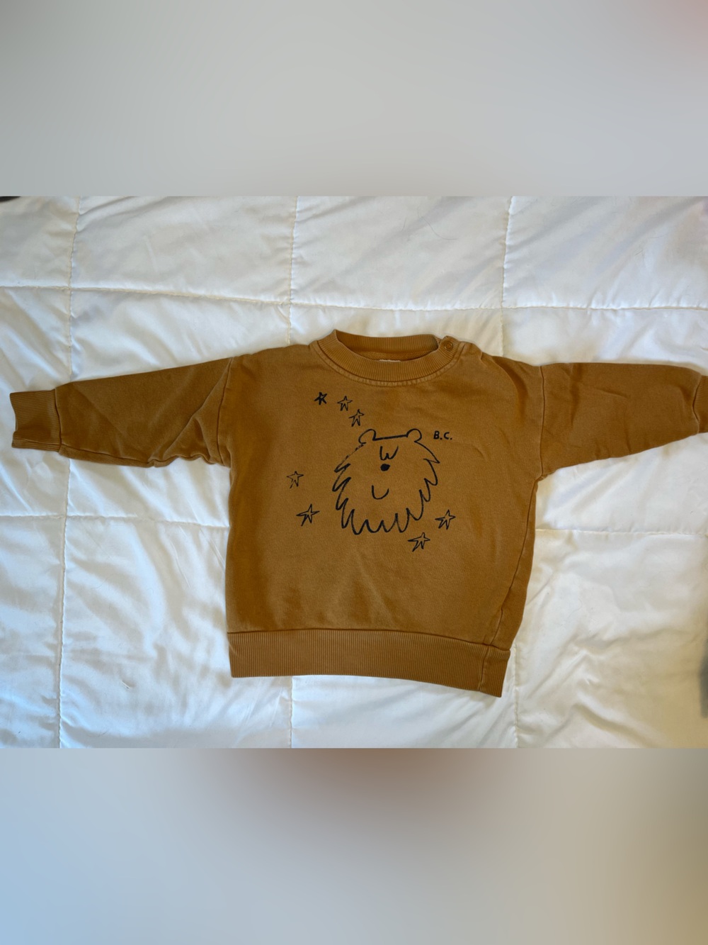 Bobo Choses Mustard Brown Sweatshirt with Bear Sketch